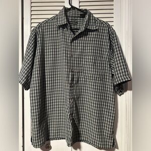 George Sueded Men’s L Short Sleeve Button Down Shirt Black Gray White Geometric